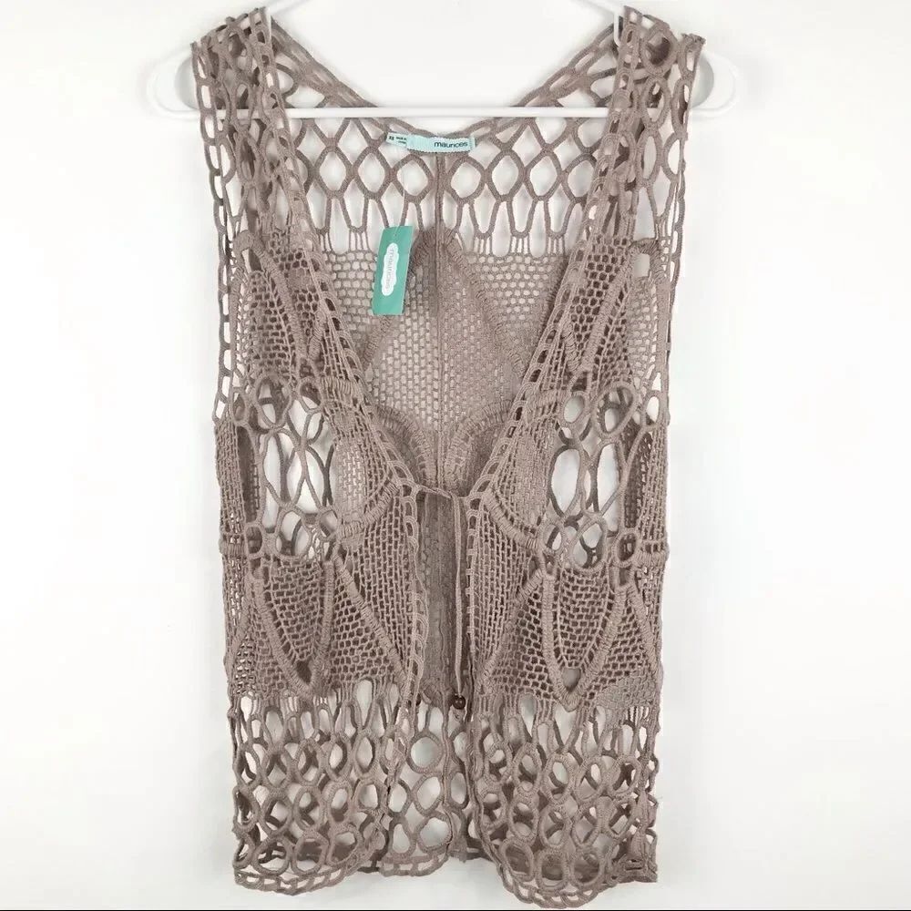MauriceāsāTaupeĀ CrochetāBohoāFestivalāVestāNEW